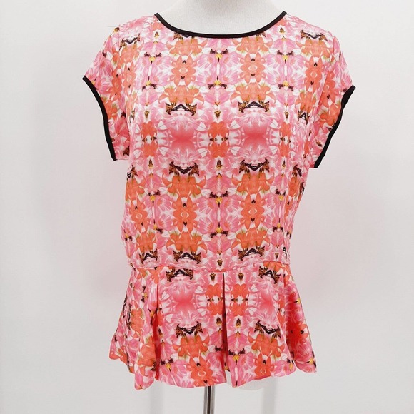 Chaus Tops - Chaus womens pink floral print peplum hem zip back blouse size 12